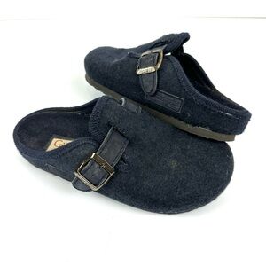 GIESSWEIN Women’s Sz 5.5-6 Wool Buckle Clogs Slip On Slipper Shoes Navy Blue